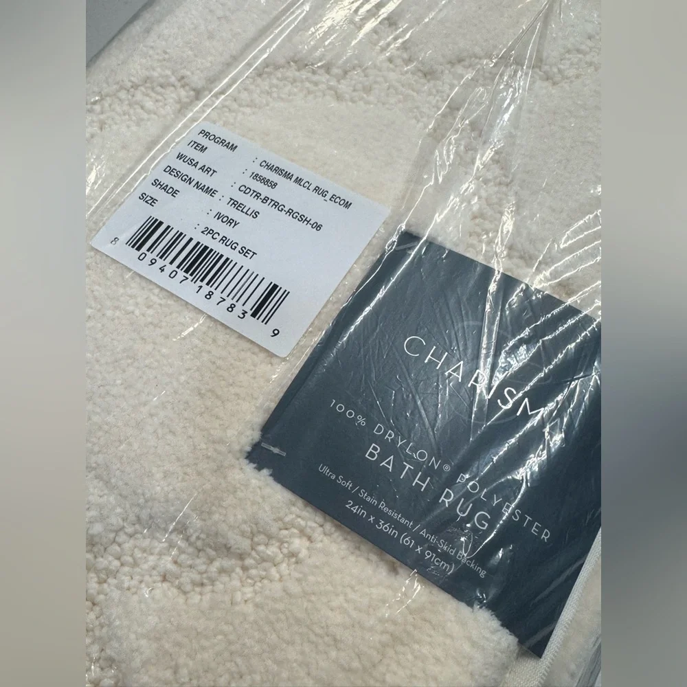2 Pk Charisma Drylon Trellis Bath Rugs Ivory 24” W x 36” L New